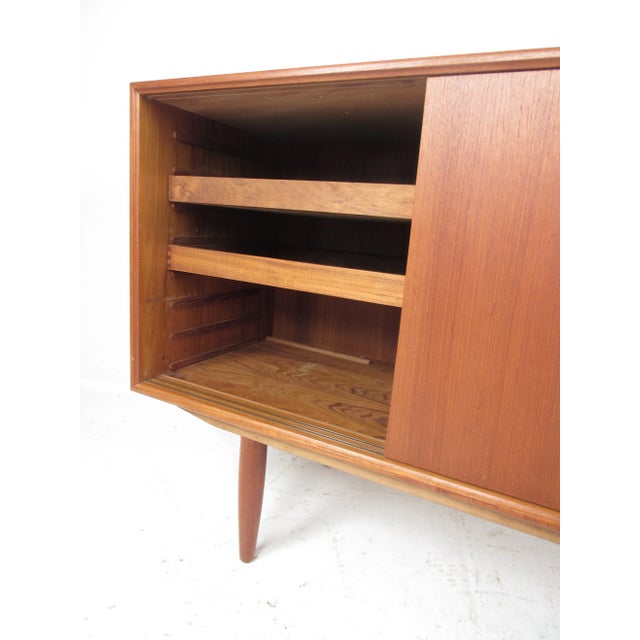 Compact Danish Modern Teak Sliding Door Credenza For Sale In New York - Image 6 of 13