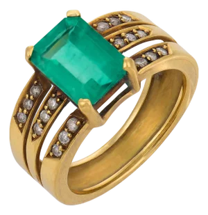 Vintage Gia 2.15 Carat Colombian Emerald Diamond 18k Yellow Gold Ring, Size 6.5