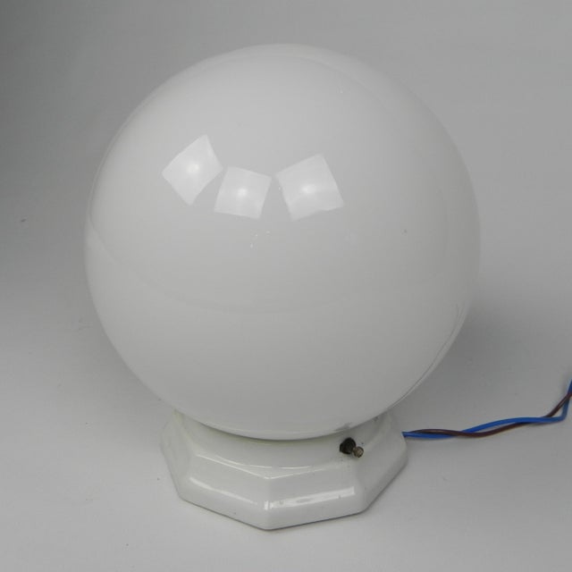 Art Deco Ceiling Lamp with Round Glass Ball and Porcelain Fixture, 1930s For Sale - Image 3 of 15