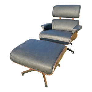 Vintage Mid Century Modern Leather Lounge Chair and Ottoman Attributed to Selig