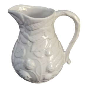 Vintage White Ceramic Made in Portugal Embossed Berry Pitcher