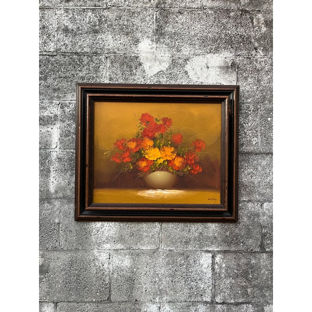 Vintage Floral arrangement, Original Oil Painting on Canvas, Framed and Signed by the Artist. Circa 1960s Signed K. Roxy...