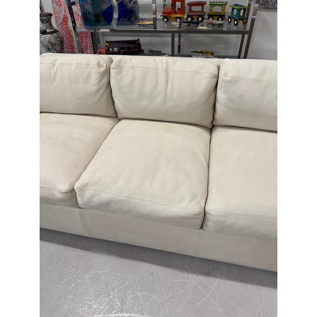 Sally Sirkin Lewis J Robert Scott Sofa in Beautiful Nubuck Leather Suede For Sale In Palm Springs - Image 6 of 16