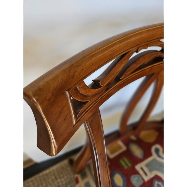 Vintage Italian Fruitwood Armchair Having New Abstract Crewel Embroidery Seat and French Nailhead Trim For Sale In Philadelphia - Image 6 of 7