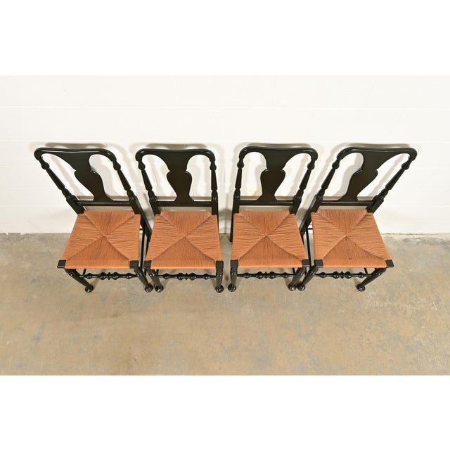 Late 20th Century Eldred Wheeler Early American Green Lacquered Rush Seat Dining Chairs, Set of Four For Sale - Image 5 of 12