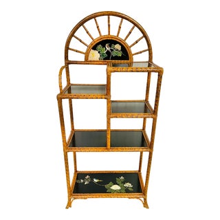 1970s Vintage Rattan Ebonized Etagere For Sale