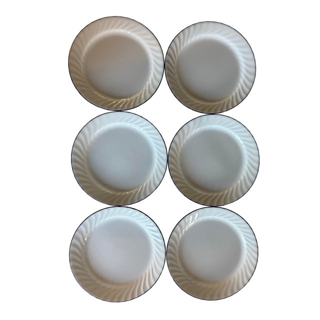 Set of 6 Vintage White and Blue Corelle Glass Plates For Sale