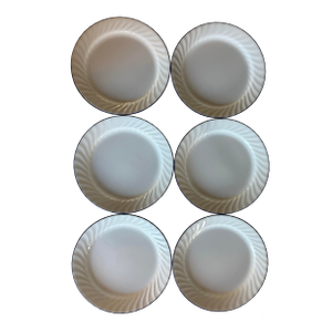 Vintage White and Blue Corelle Glass Plates - Set of 6