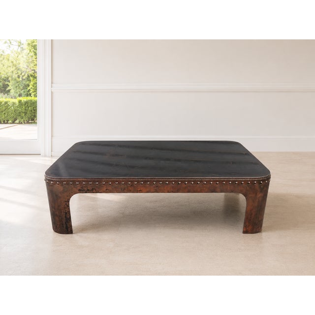 Vintage French Industrial Coffee Table in Riveted Metal, 1920 For Sale - Image 9 of 11