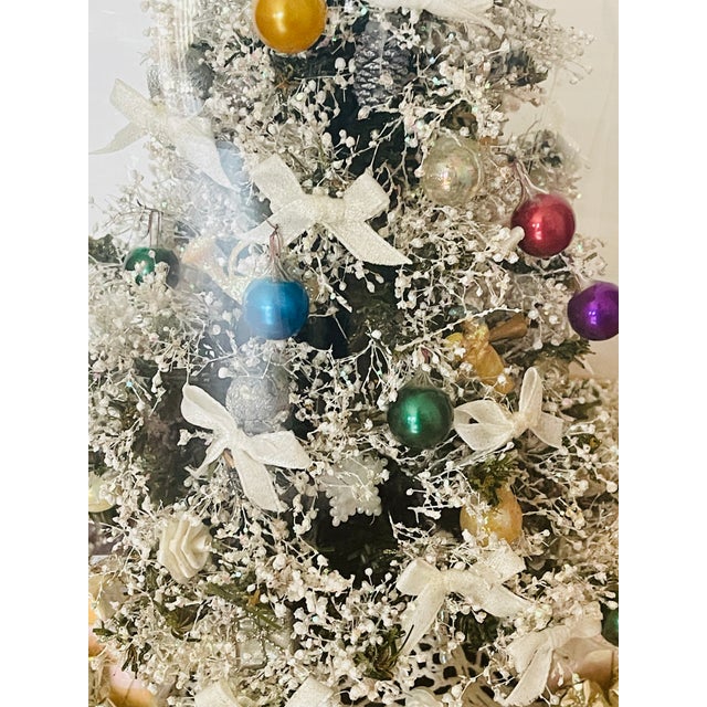 1970s Vintage Artisan Mini Christmas Tree W Angels Under Glass Dome For Sale - Image 5 of 8