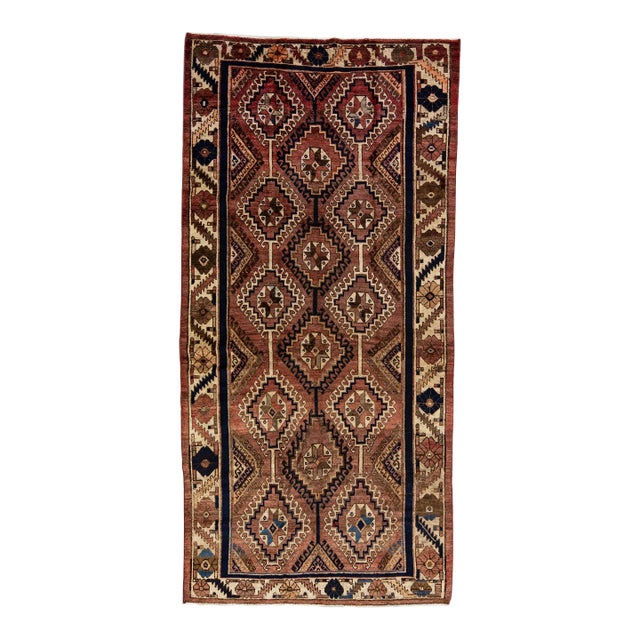 1960s Vintage Handmade Shiraz Brown Medallion Wool Rug For Sale