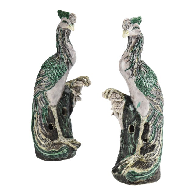 18th Century Chinese Porcelain Famille Verte Phoenix Birds - a Pair For Sale