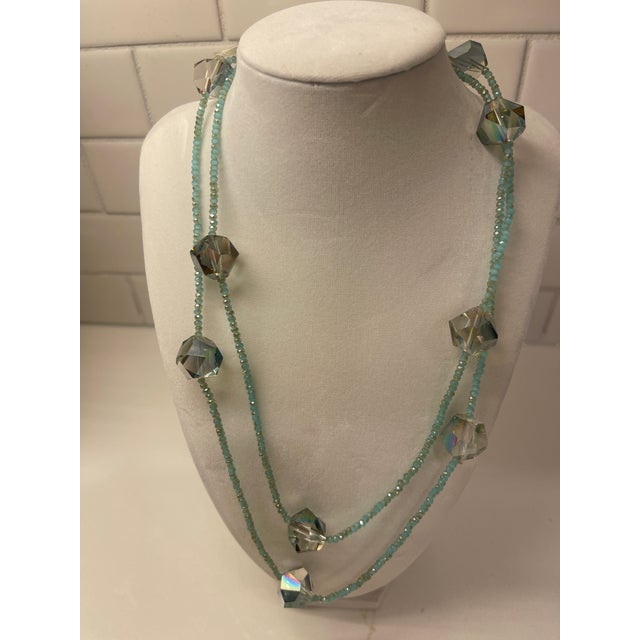 American Long Rope Aqua Crystal Necklace For Sale - Image 3 of 3
