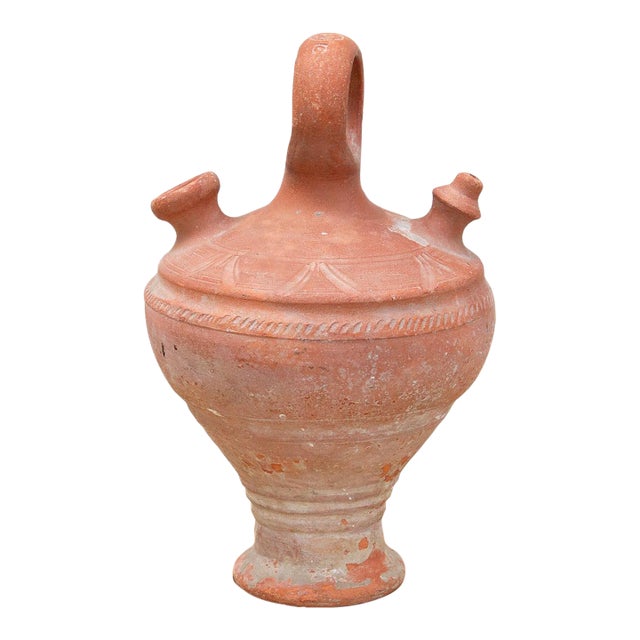 Antique Spanish Terracotta Botijo Vessel For Sale