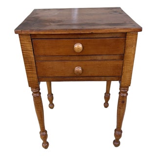 A Nice Antique Pennsylvania Sheraton Cherry and Tiger Maple 2 Drawer Side Table, Circa 1830’s For Sale
