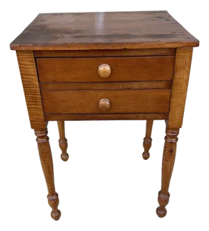 A Nice Antique Pennsylvania Sheraton Cherry and Tiger Maple 2 Drawer Side Table, Circa 1830’s