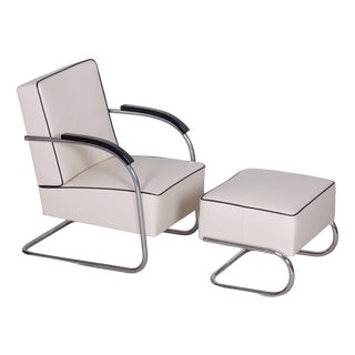 Set of Bauhaus Armchair and Ottoman in Chrome from Mücke-MelderCzech, 1930s For Sale