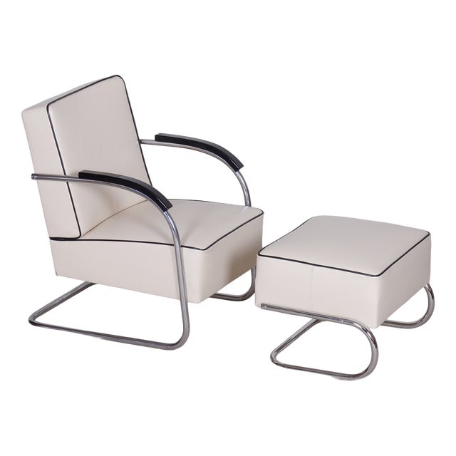 Set of Bauhaus Armchair and Ottoman in Chrome from Mücke-MelderCzech, 1930s For Sale