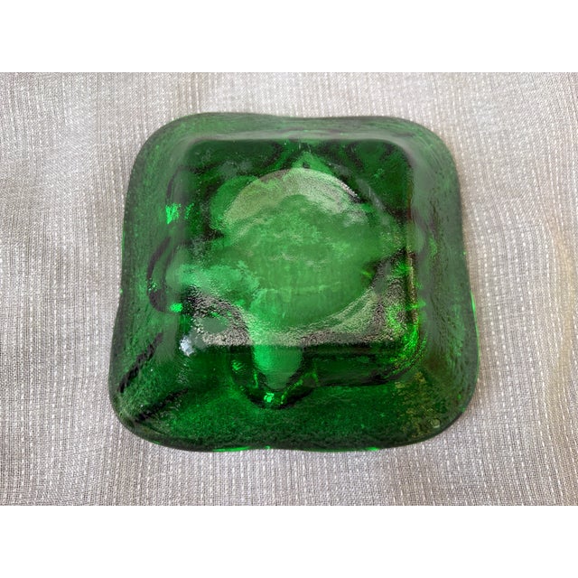 Chunky 60's Blenko Style Green Glass Catchall Ashtray For Sale - Image 11 of 15