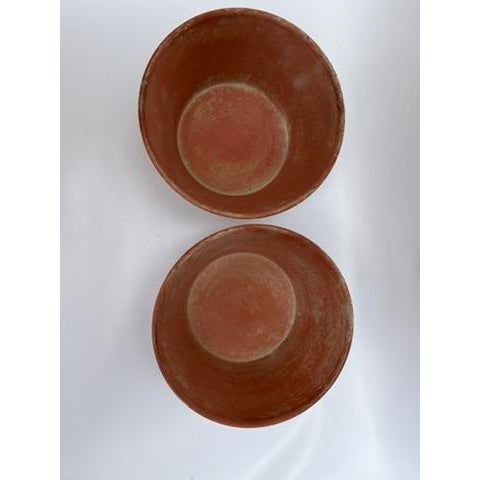 Small Terra Cotta Style Tole Footed Bowls a Pair For Sale - Image 6 of 8