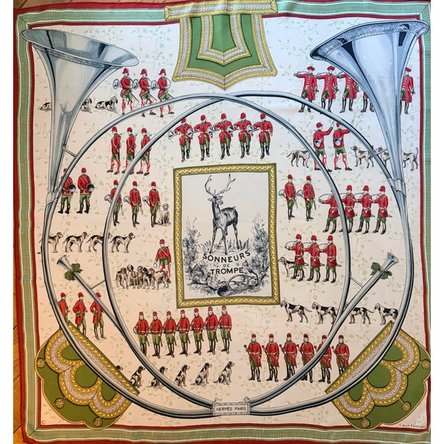 1960s Hermes Sonneurs De Trompe Silk Scarf 1961 Designed by Françoise De La Perriere For Sale - Image 5 of 12