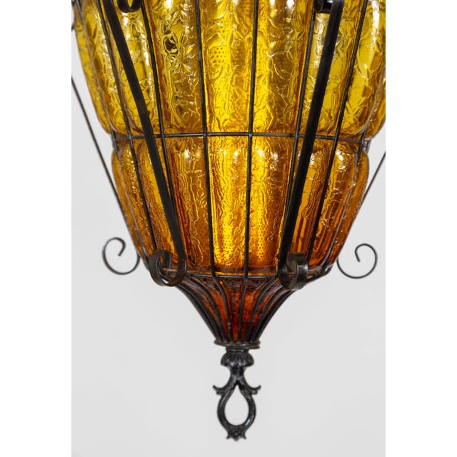 Metal 1960s Caged Amber Glass Lantern For Sale - Image 7 of 12