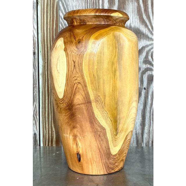 Vintage Boho Turned Wood Tall Vase For Sale - Image 4 of 6