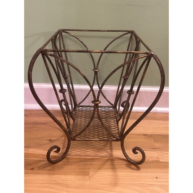 Vintage Mid-Century French Style Wrought Iron Scroll Magazine Rack For Sale - Image 4 of 10
