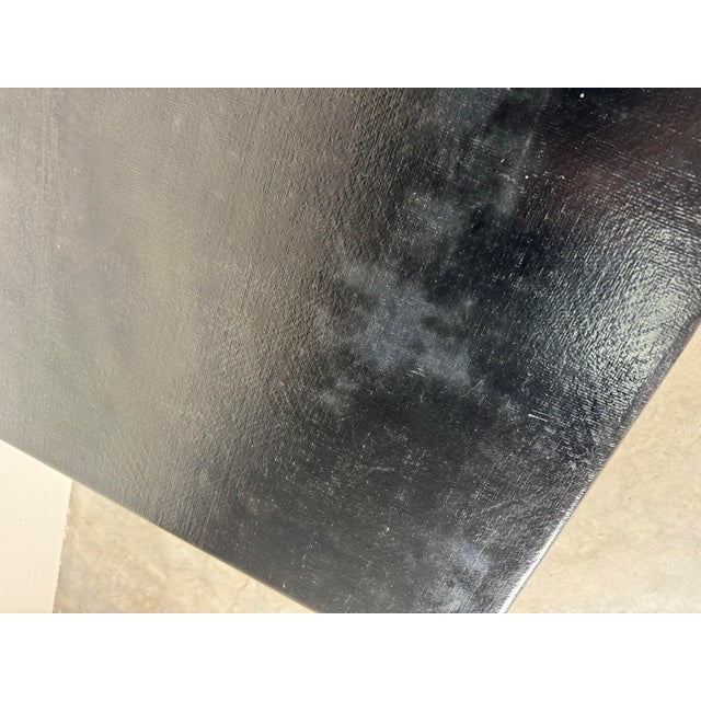 Harrison Van Horn Textured Black Grasscloth Coffee Table With Brass Feet/ Sold For Sale - Image 12 of 12