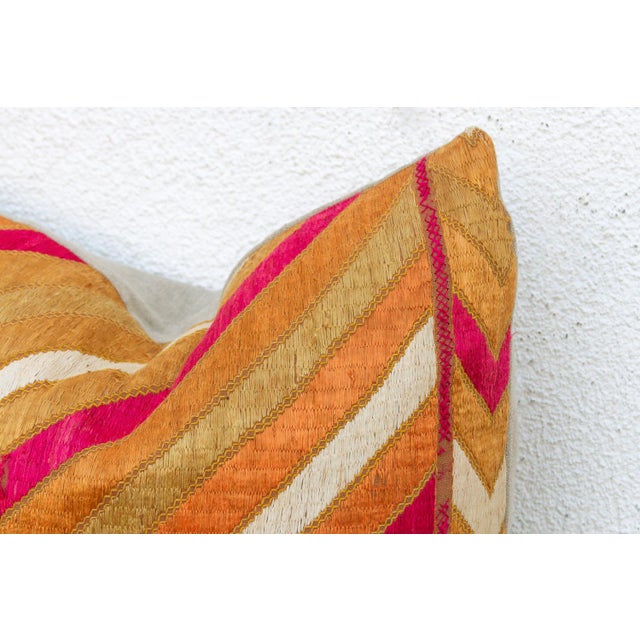 Indian Royal Ribbon, Large Heirloom Bagh Phulkari Pillow For Sale - Image 3 of 8