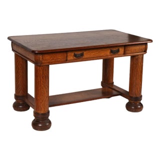 Antique Arts & Crafts Oak Writing Table / Console For Sale