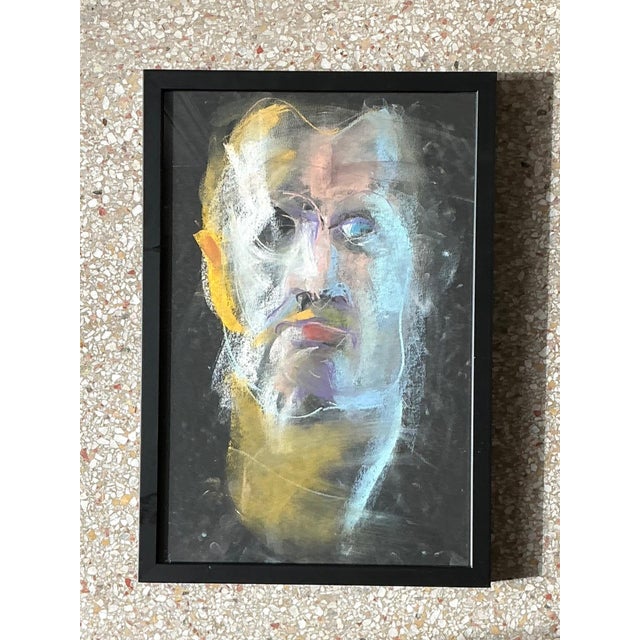 This vintage abstract portrait oil pastel painting presents a captivating interpretation of the human form through...