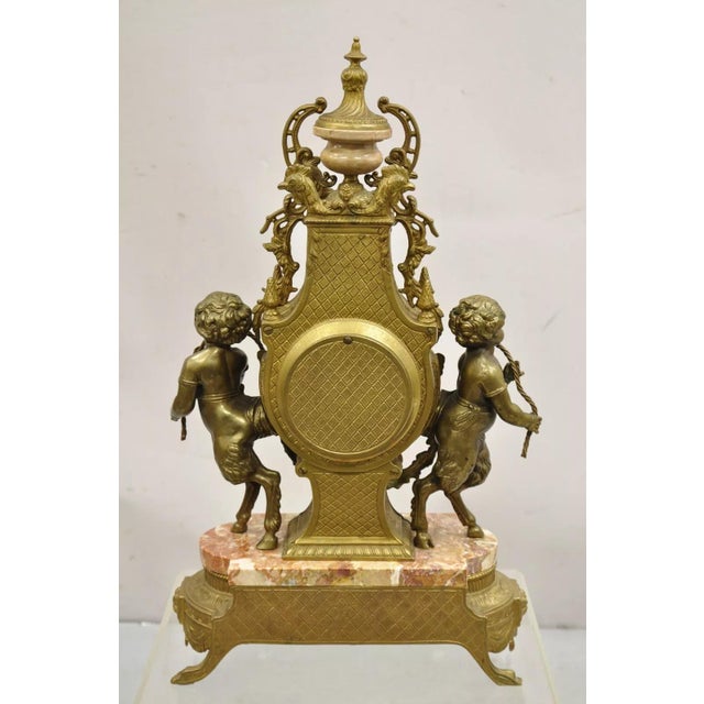 Vintage French Louis XV Style Brevetatto Italy Brass Marble Figural Cherub Clock For Sale - Image 10 of 12