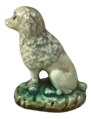 1900 French Majolica Poodle Dog Onnaing Figurine