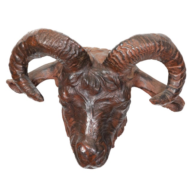 Rustic Italian 19th Century Patinated Iron Ram's Head Sculpture with Rusty Finish For Sale - Image 3 of 9