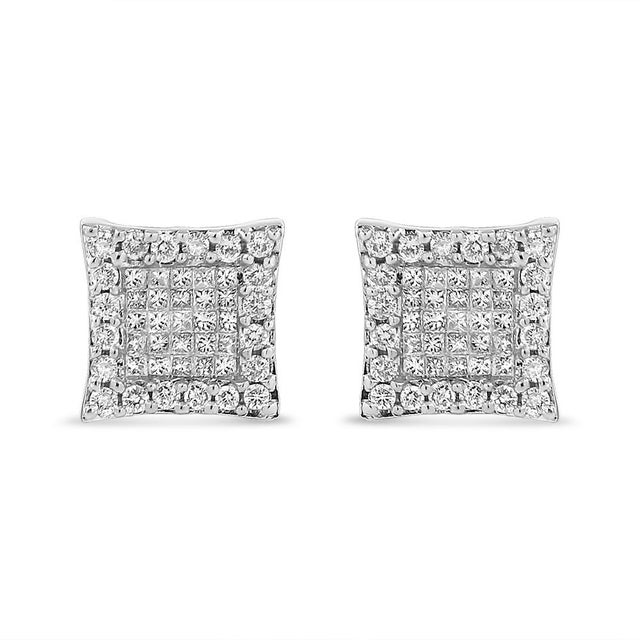 Elevate your everyday look with these intricate 18k white gold square studs. This beautiful piece is embellished with a...