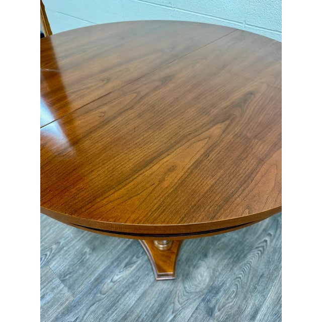 Vintage Neoclassical Regency Revival Walnut Pedestal Dining Table For Sale - Image 12 of 17