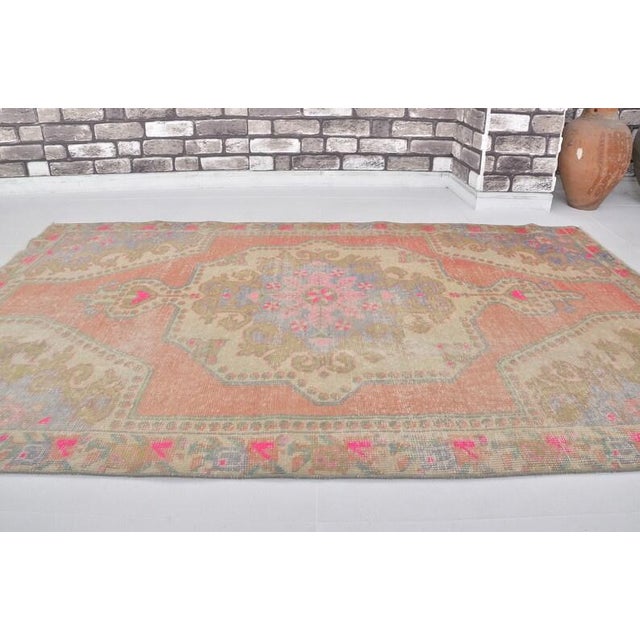 Apricot Colour Oushak Vintage Rug For Sale - Image 4 of 10