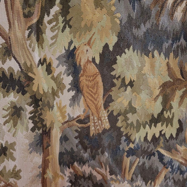 1970s Vintage French Handwoven Aubusson Wall Tapestry, Bird in Woodland Landscape, Gobelins Weave For Sale - Image 5 of 11