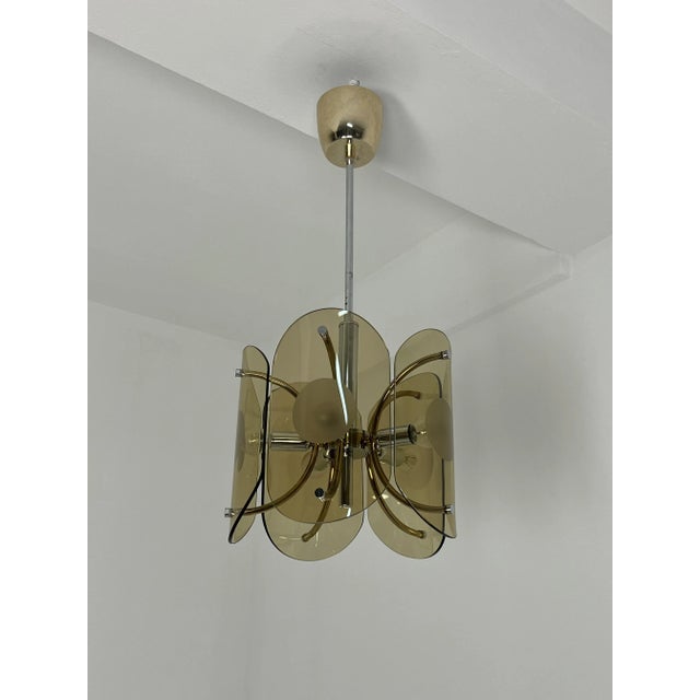 Amber Murano Glass 5-Light Chandelier, 1970s For Sale - Image 4 of 10