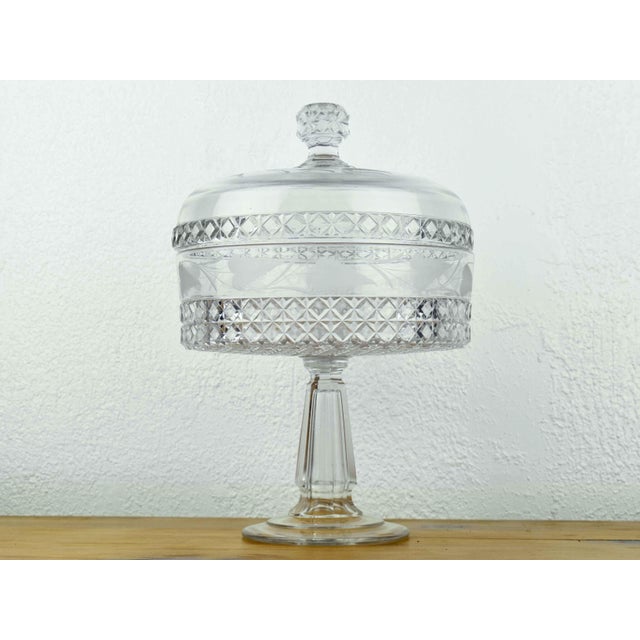 19th Century Early American Glass Ripley & Co. Mascotte Pattern Pedestal Compote With Lid For Sale - Image 4 of 9