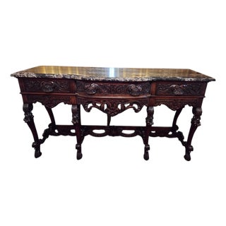 Antique Italian Renaissance Revival Walnut Marble Top Credenza Sideboard Buffet For Sale