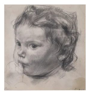Carl Albert Angst, Portrait d'Enfant, Pencil on Paper, Framed
