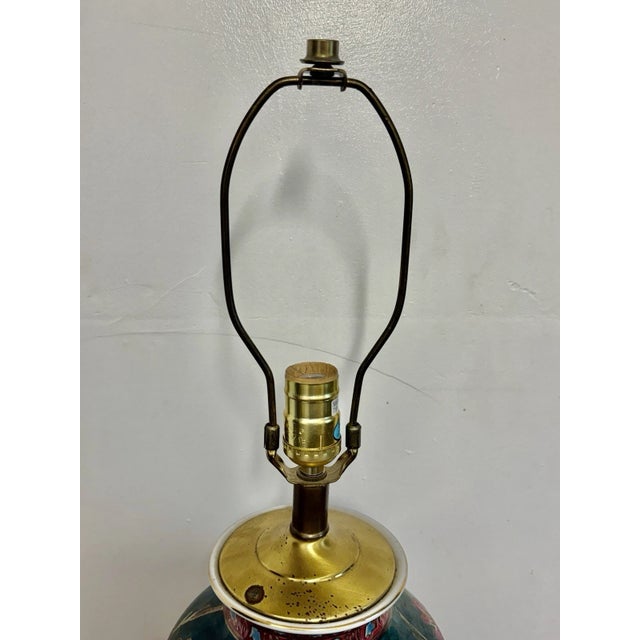Vintage Asian Floral Cloisonne Style Ceramic Ginger Jar Table Lamp Hand Painted For Sale - Image 13 of 15