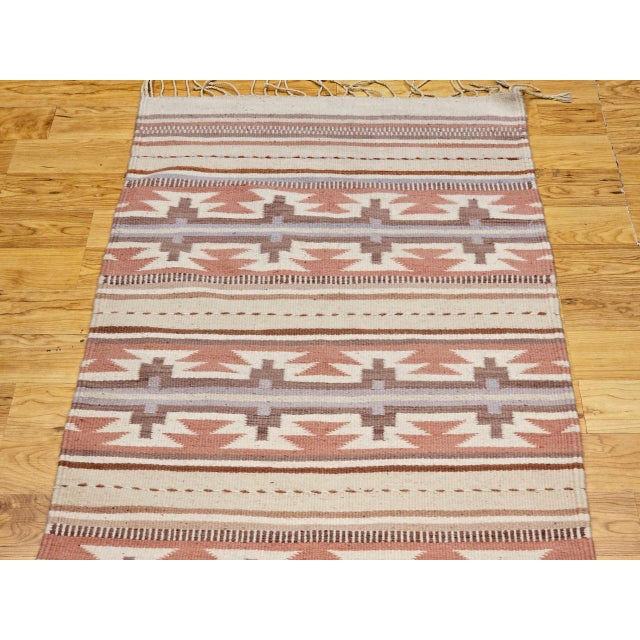 1900 - 1909 Vintage American Southwestern Kilim Rug, Handwoven Stripe Pattern, Earth Tones, 3x5 For Sale - Image 5 of 12