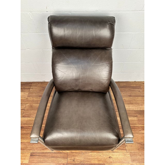 Modern Ethan Allen Radius Taupe Leather Metal Frame Modern Recliner Chair For Sale - Image 3 of 11