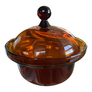 Vintage 60s Mid Century Modern Empoli Apothecary Glass Jar Dark Amber Italian Italy