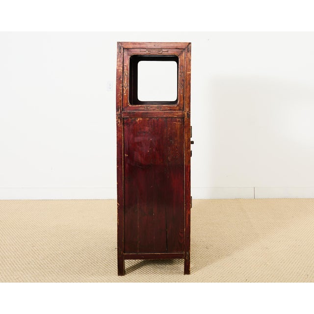 Wood Chinese Red Lacquer Cabinet With Display Shelf For Sale - Image 7 of 12