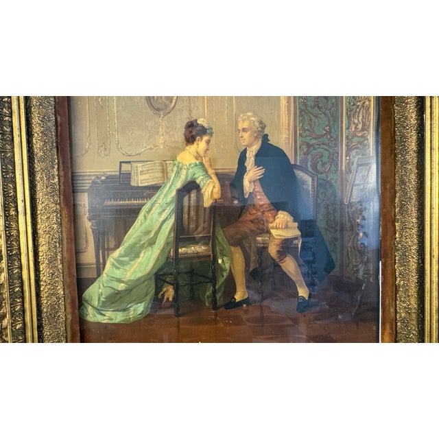 Antique , Lithograph Courting Scene Chromolithograph, Ornate Gilt Frame, Wavy Glass, C1880 For Sale - Image 13 of 18