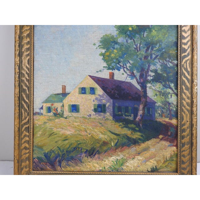 Vintage 1930s Farmhouse Landscape Painting For Sale - Image 4 of 8
